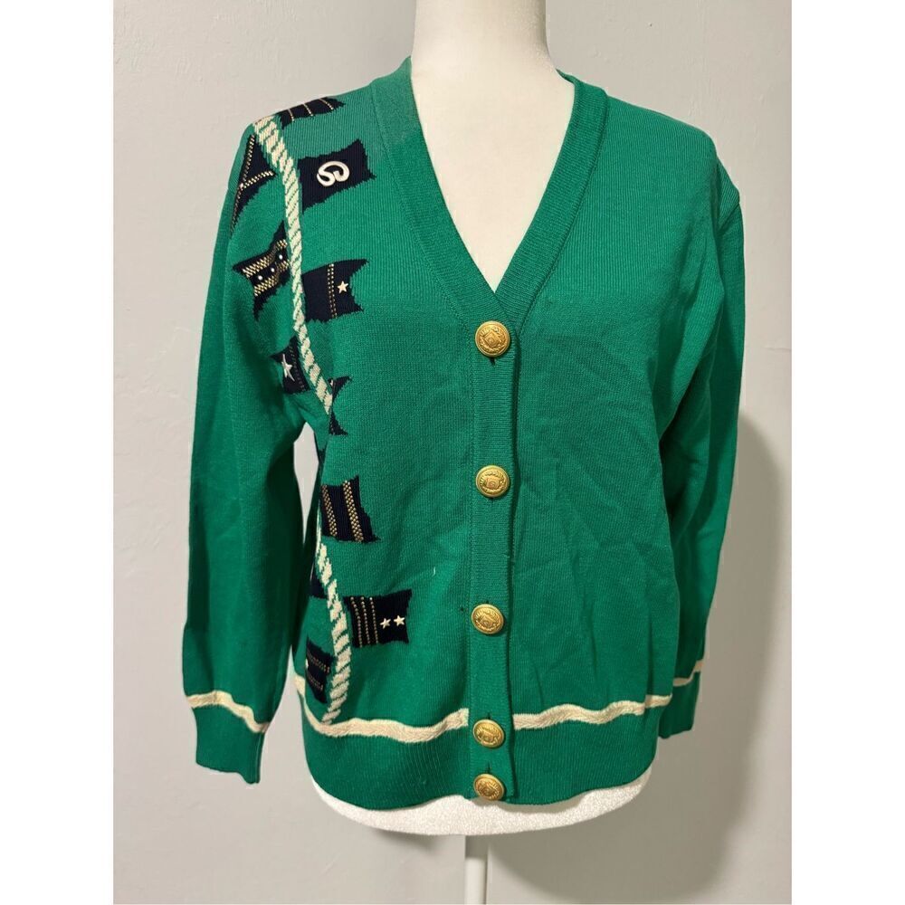 St. John Green jacket sweater with sailboat logo gold front buttons P